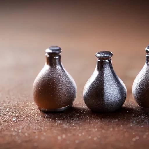 Prompt: closeup photograph of salt and pepper shakers, 4K HD award winning, studio lighting, bokeh