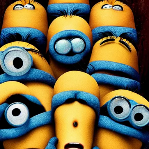 Image similar to the movie se7en!!!!!!!!! starring minions, movie still, directed by David fincher