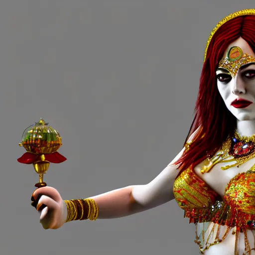 Prompt: a close up portrait of emma stone, she is dressed as a belly dancer,, arabian night, in focus sharp face with fine details, her fingers by albrecht durer, volumetric lightening, octane render, high quality, fully detailed, 4 k, alphonse mucha, masterpiece, stunning