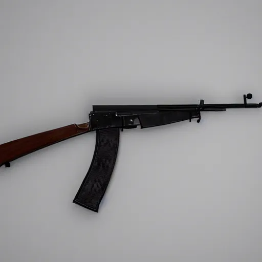 Image similar to A medium shot photograph of an AK-47 against a white background, 4k, ultra HD