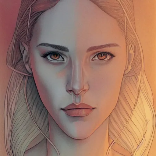 Image similar to a detailed drawing of a beautiful woman, by Moebius and jenny Frison