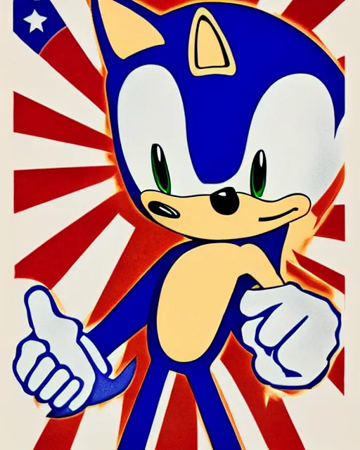 Image similar to sonic the hedgehog american propaganda poster, ww 2