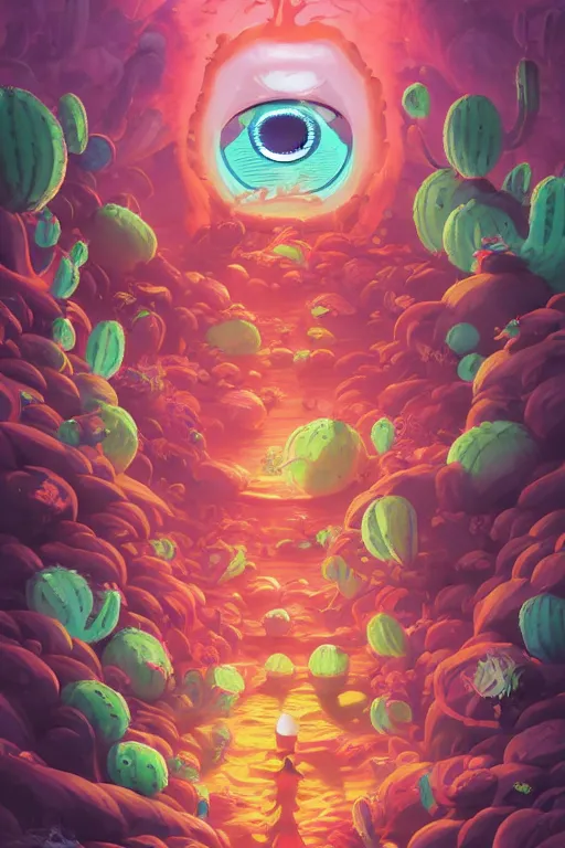 Image similar to roots cactus sushi cristal smurf ghost creature animal sushi cristal very big eye roots cactus elemental flush of force nature micro world fluo fishscale, behance hd by jesper ejsing, by rhads, makoto shinkai and lois van baarle, ilya kuvshinov, rossdraws radiating a glowing aura global illumination ray tracing hdr