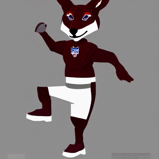 Image similar to A dingo mascot, maroon and white, NFL, highly detailed design, high evolution, legendary, smooth, sharp focus, dynamic lighting, intricate, line art, ArtStation, art by Paul Rand