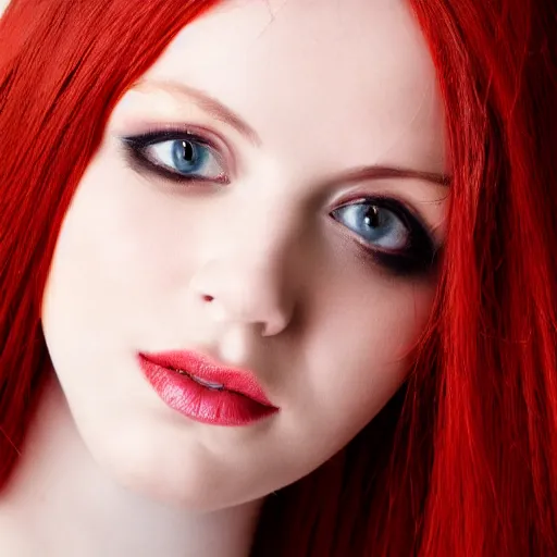 Prompt: a beautiful woman with red hair, close - up photography, studio lighting