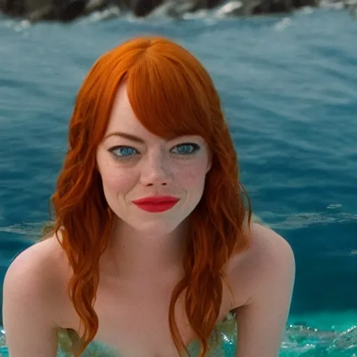 Prompt: film still of emma stone as a mermaid movie 4 k
