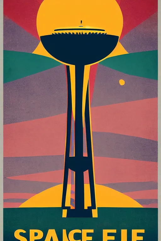 Prompt: space needle in retro poster style