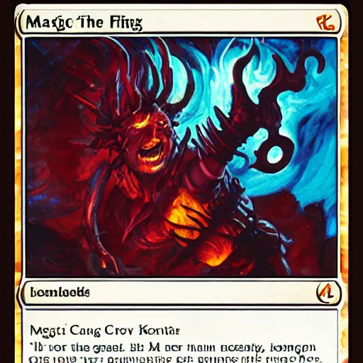 Image similar to magic the gathering koth bringer of fire - art by matt cavotta