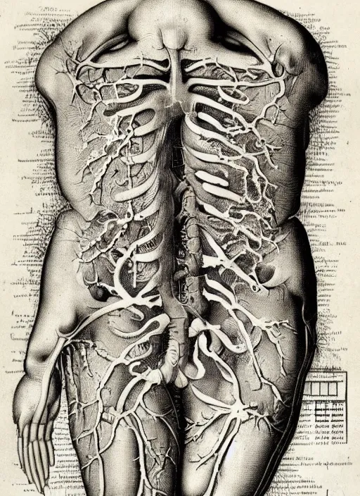 Prompt: anatomy textbook scientific anatomical illustration, made by Wenceslas Hollar and Ernst Haeckel in vintage Victorian England colourised print style