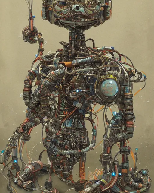 Image similar to Kuniyoshi portrait of a robot saint made of cables and robotic pod by peter mohrbacher