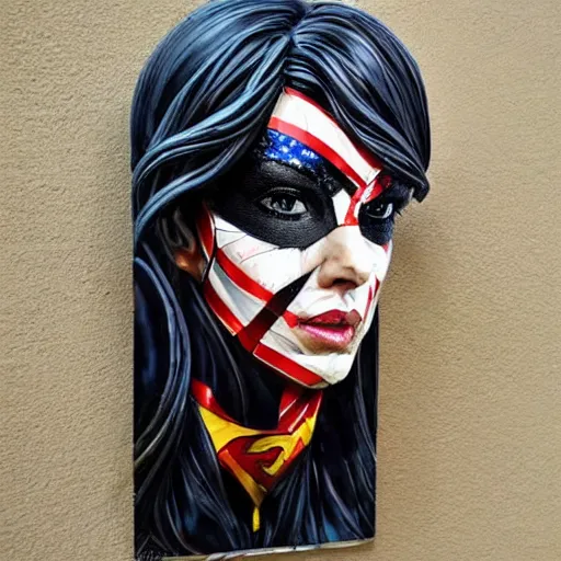 Prompt: a beautiful sculpture designed by Sandra Chevrier, superhero, photography