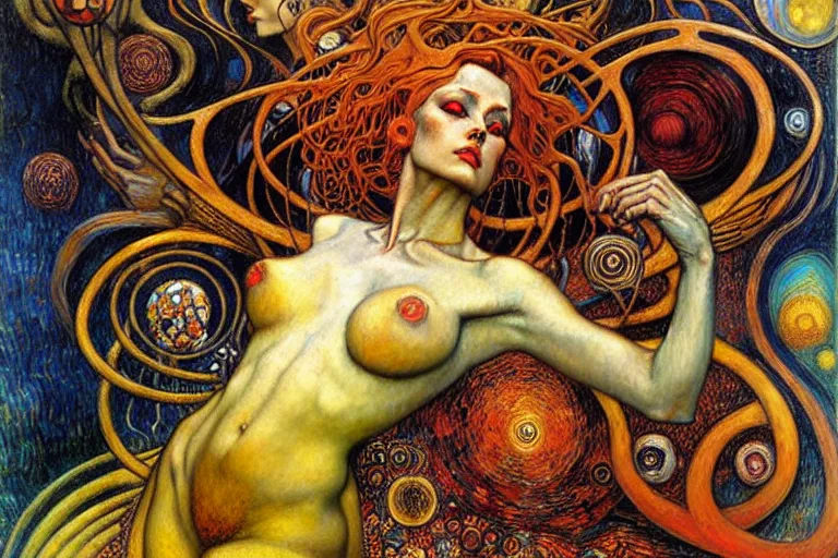 Image similar to Divine Chaos Engine by Karol Bak, Jean Delville, William Blake, Gustav Klimt, and Vincent Van Gogh, symbolist, visionary