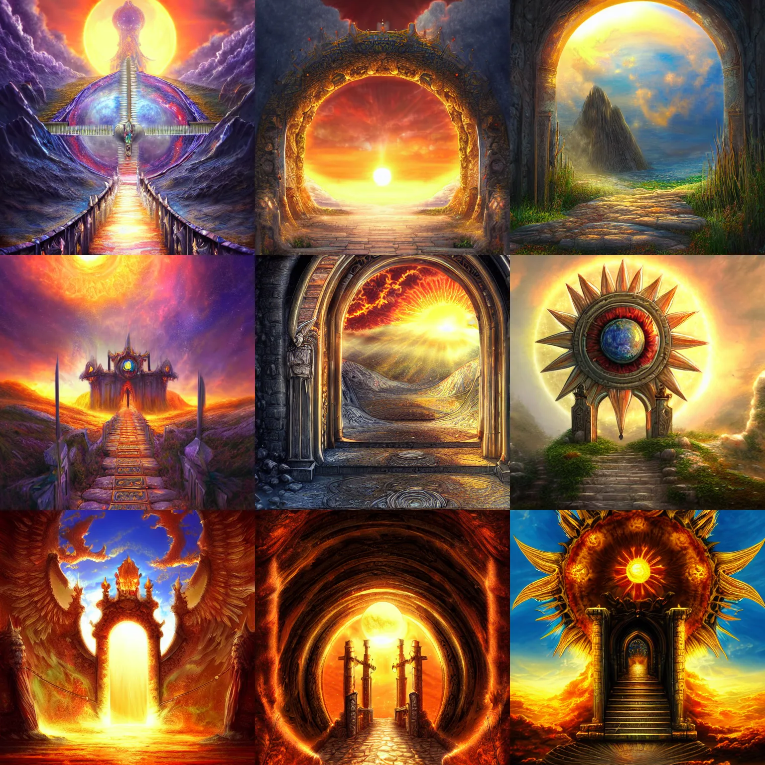 Prompt: The gate to the eternal kingdom of the sun, fantasy, digital art, HD, detailed.