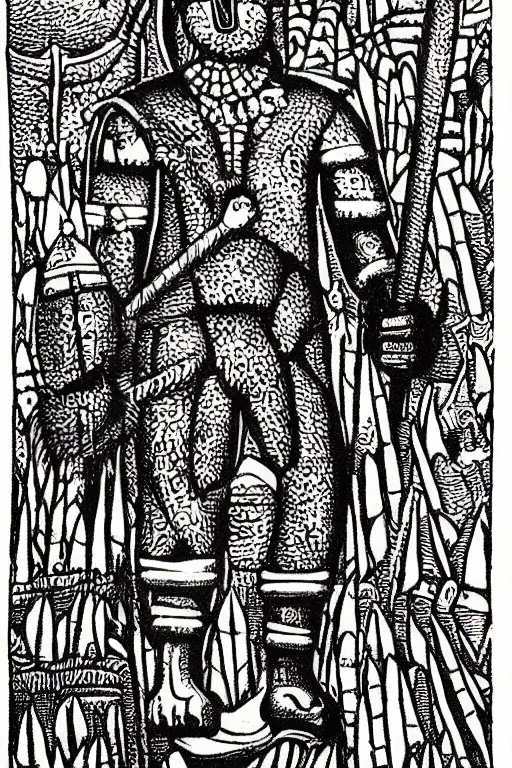 Image similar to abaporu from tarsila do amaral, drawn as a giant, guts from berserk staring at her while holds his sword, manga art style, berserk art style