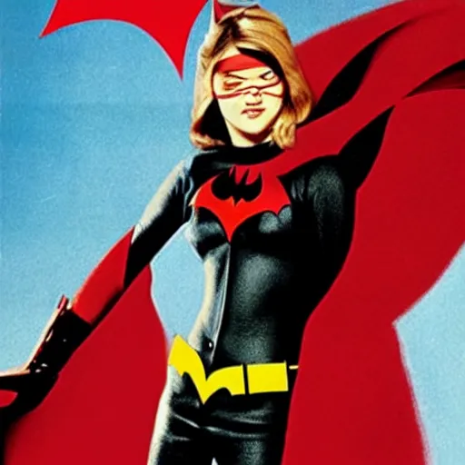 Image similar to film poster of young jennifer anniston as batwoman