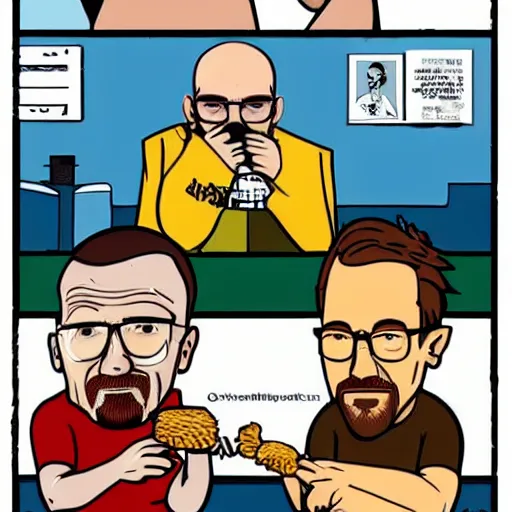 Image similar to walter white and jesse pinkman eating hamburger