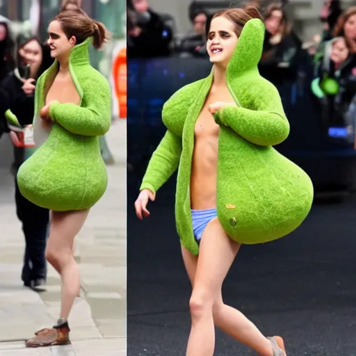 Image similar to emma watson wearing an avocado costume