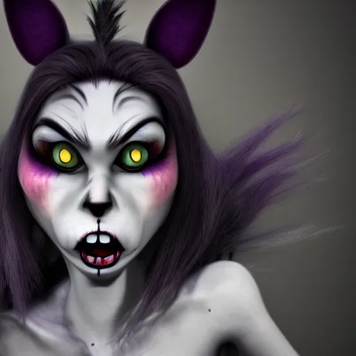 Prompt: photorealistic angry Cheshire, inspired by Tim Burton, detailed, 4k