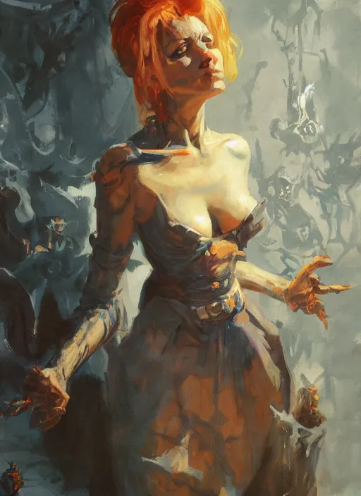 Prompt: a highly detailed beautiful portrait of an evil necromancer woman, fantasy, by gregory manchess, james gurney, james jean