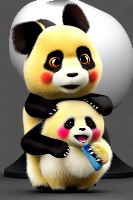 Prompt: high quality 3 d render hyperrealist very cute creepy happy panda & tortoise hybrid eating ice cream, vray smooth, in the style of detective pikachu, very dramatic light, low angle, uhd 8 k, shallow depth or field