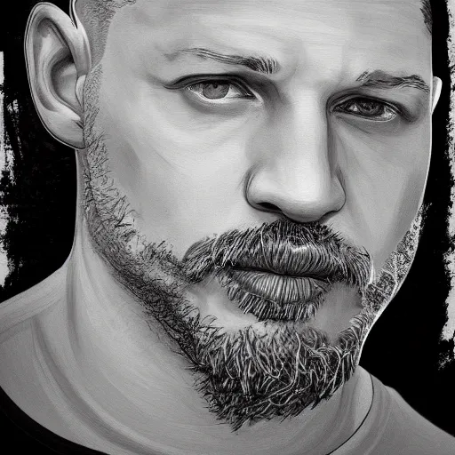 Image similar to painting of tom hardy in the style of abstract