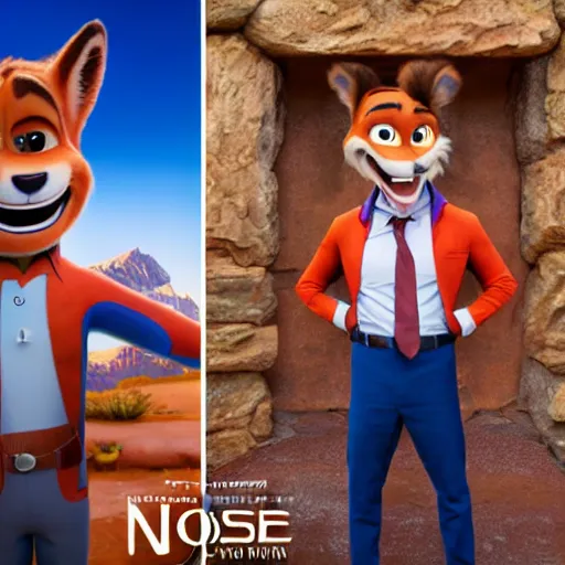 Prompt: Jason Bateman full shot modeling as Nick Wilde, (EOS 5DS R, ISO100, f/8, 1/125, 84mm, postprocessed, crisp face, facial features)