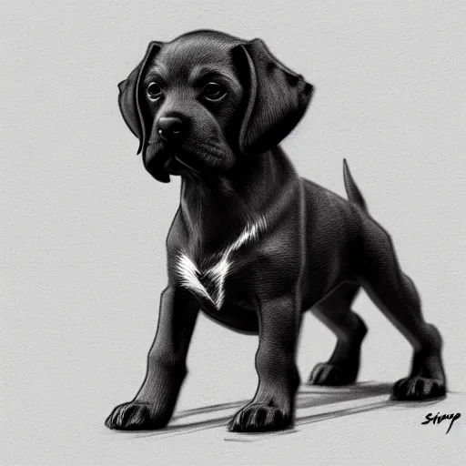 Prompt: sketch of a cut puppy, sharp focus, trending on artstation, cinematic lighting, hyper realism, 8 k, hyper detailed, vivid, ultra detailed, highly detailed