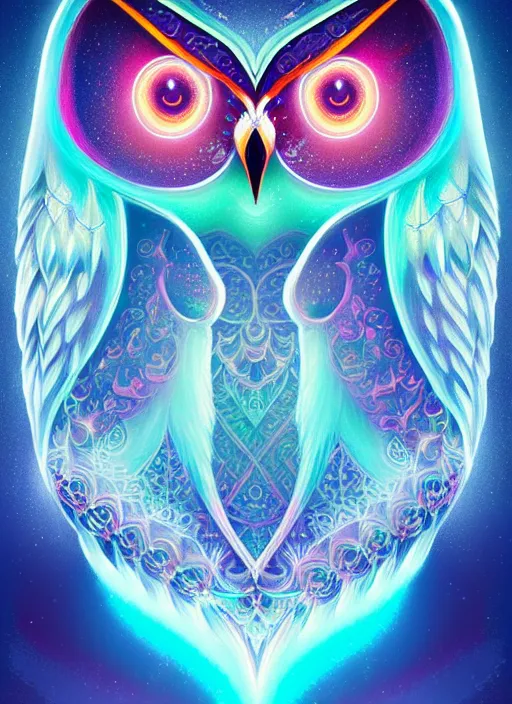 Image similar to symmetry!! product render poster vivid colors divine proportion owl, ice and snow, glowing fog intricate, elegant, highly detailed, digital painting, artstation, concept art, smooth, sharp focus, illustration,