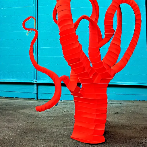 Image similar to cardboard cutout of tentacles, cut out of colored corrugated cardboard, realistic, cardboard cutout, flat, hyperrealistic photography