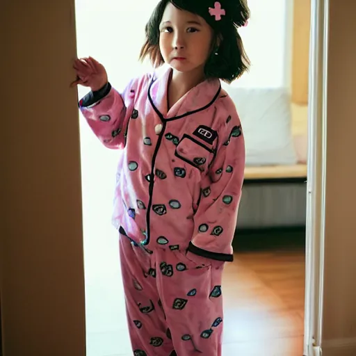 Prompt: photo of a cute girl wearing Japanese comfy pajamas, kawaii,