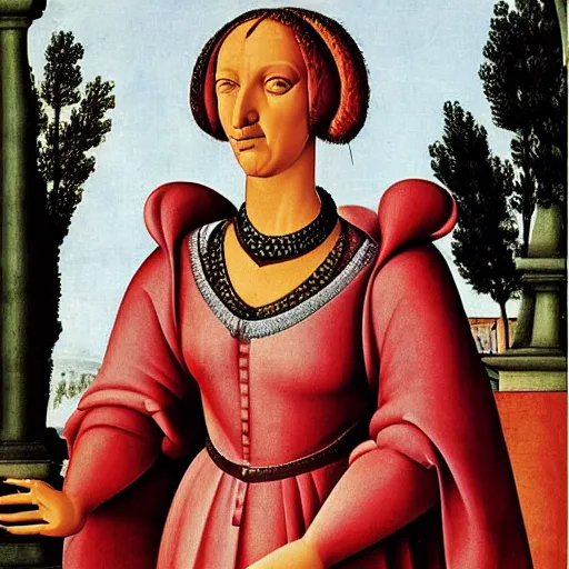 Image similar to portrait of an anthropomorphic flamingo as an italian duchess, sandro bottecelli, 1 5 0 0