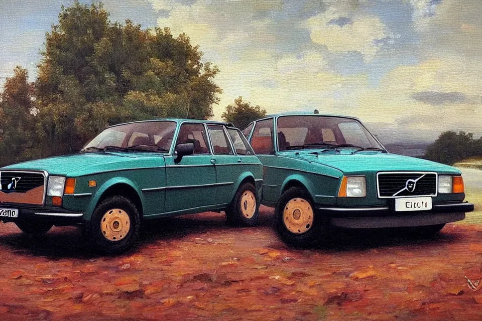 Image similar to volvo 240, oil painting, raphael high renaissance, stunning details