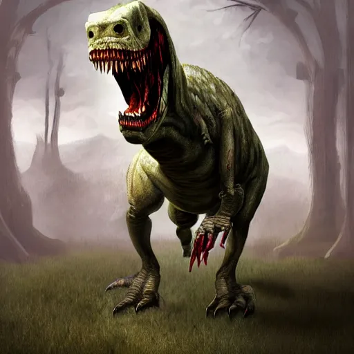 Prompt: an illustration of the full body of a zombie anthromorphic t-rex, matte painting, digital art, fantasy art-C 18.0