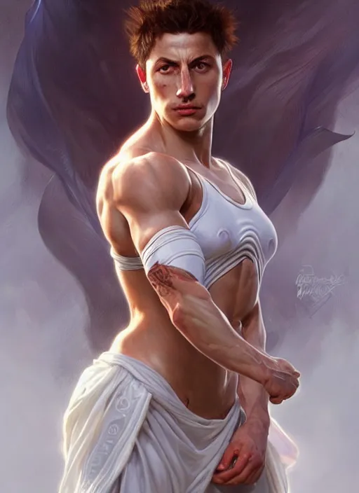 Image similar to portrait of aggressive eden hazard, d & d, muscular! white, fire, fantasy, intricate, elegant, highly detailed, digital painting, artstation, concept art, smooth, sharp focus, illustration, art by artgerm and greg rutkowski and alphonse mucha