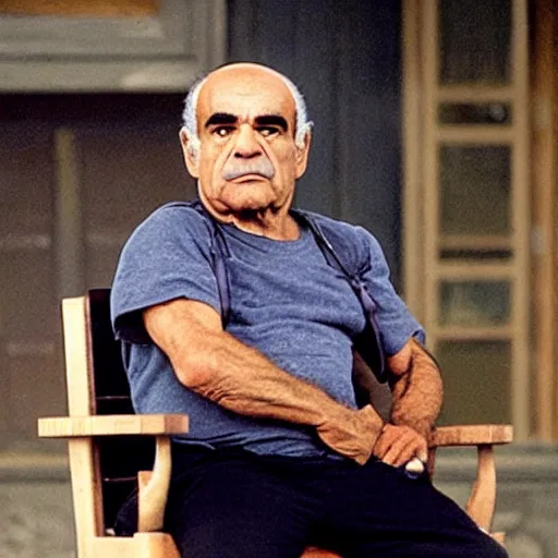 Image similar to lalo salamanca sitting in a chair with his gun