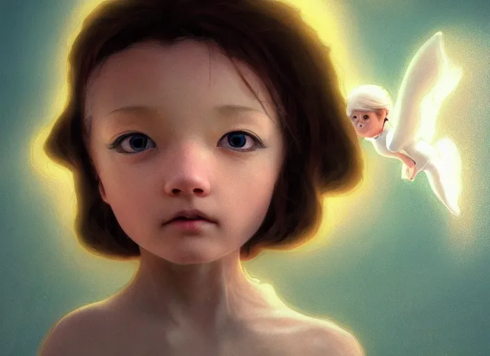 Prompt: angel baby cherub wearing a balaclava ski mask face covered role in a musical sci - fi space opera ghibli animated film, volumetric lighting, octane render by stanley artgerm lau, greg rutkowski, thomas kindkade, alphonse mucha, loish, norman rockwel,