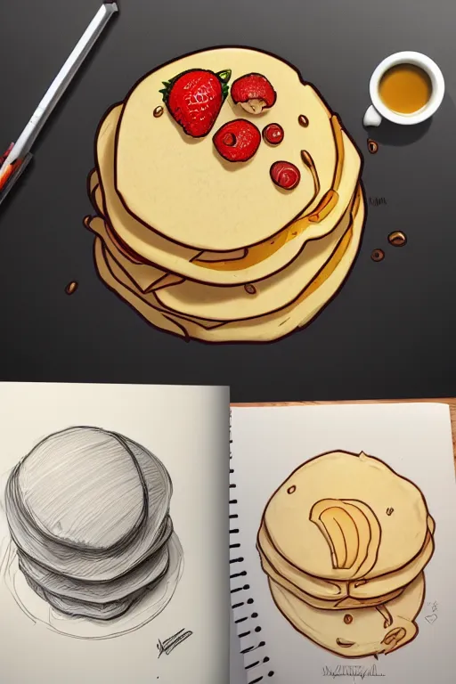 Image similar to of making pancakes, animation pixar style, by pendleton ward, magali villeneuve, artgerm, rob rey and kentaro miura style, golden ratio, trending on art station