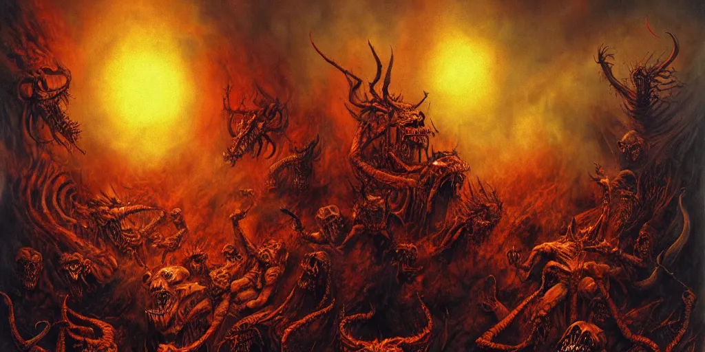 Image similar to the apocalypse, hellfire, demons, highly detailed, les edwards