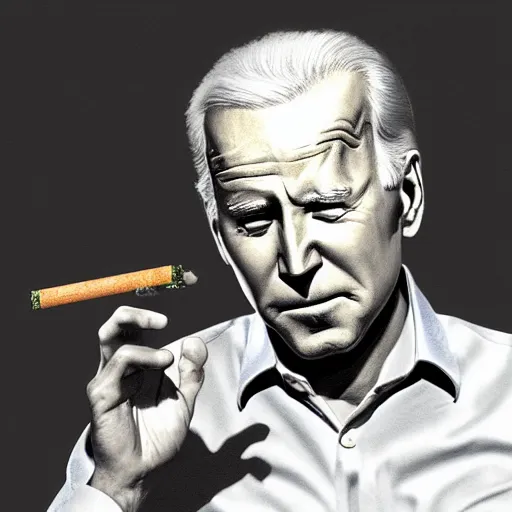 Image similar to joe biden smoking a rolled marijuana joint, amazing detail, realistic digital art, artstation