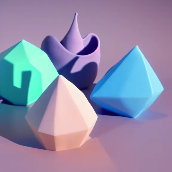 Prompt: A 3d render of several pastel colored liquid viscuous objects are melting together as a clay in a geometric shape with detailed shadow. Geometric shaped. detailed shading, vray octane, redshift. ray tracing. micro details, Hyper detailed, 8K3d, Trending on Artstation. rendered in cinema4d, Hyper realism.