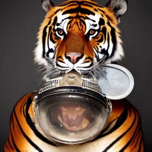 Image similar to portrait of a tiger wearing gasmask by Johanna Martine and Peter Kemp