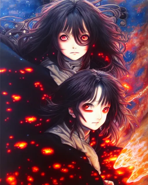 Image similar to megumin casts explosion, an ultrafine detailed painting by ayami kojima, cgsociety, fantasy, anime digital art, lovecraftian, cosmic horror, detailed painting