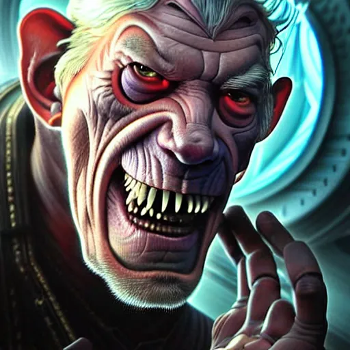 Prompt: portrait painting of a cyberpunk orc doctor muscular ian mckellen with fangs and tusks, ultra realistic, concept art, intricate details, eerie, highly detailed, photorealistic, octane render, 8 k, unreal engine. art by artgerm and greg rutkowski and charlie bowater and magali villeneuve and alphonse mucha