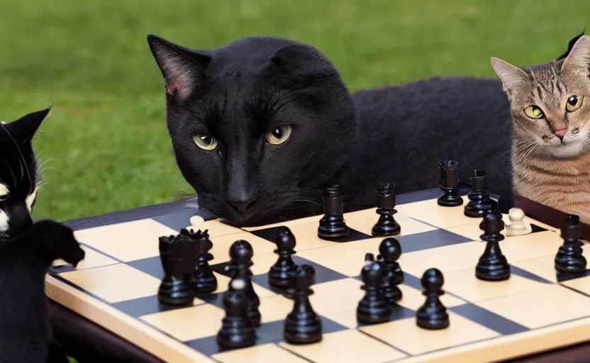 Image similar to cat playing chess against a dog