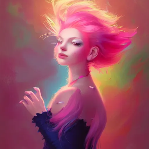 Image similar to colorful and festive cat with pink hair,. rich vivid colors, ambient lighting, dynamic lighting, 4 k, atmospheric lighting, painted, intricate, highly detailed by charlie bowater