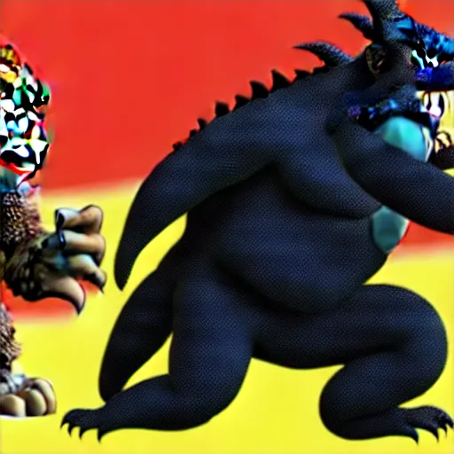 Prompt: Godzilla vs Donkey Kong,