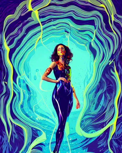 Prompt: delirium, chaotic storm of liquid smoke, stylized beauty portrait of natalia portman, by petros afshar, ross tran, tom whalen, peter mohrbacher, artgerm, shattered glass, bubbly underwater scenery, radiant light