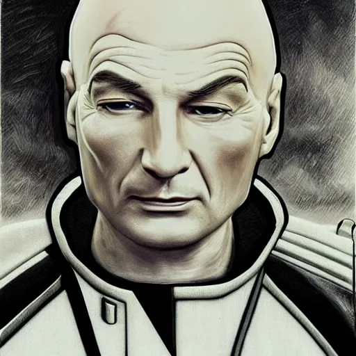 Image similar to captain jean luc picard by h. r. giger