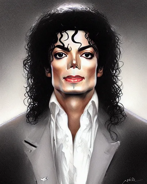 Prompt: Portrait of Michael Jackson but he is white, real life skin, intricate, elegant, highly detailed, artstation, concept art, smooth, sharp focus, art by artgerm and greg rutkowski and alphonse mucha