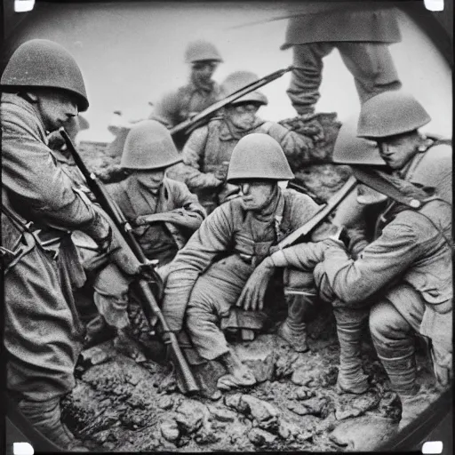 Image similar to soldiers fighting in trenches, war, black and white, polaroid photo, hyper realistic, 4 k, highly ornate intricate details, sharp image, incredible detail,